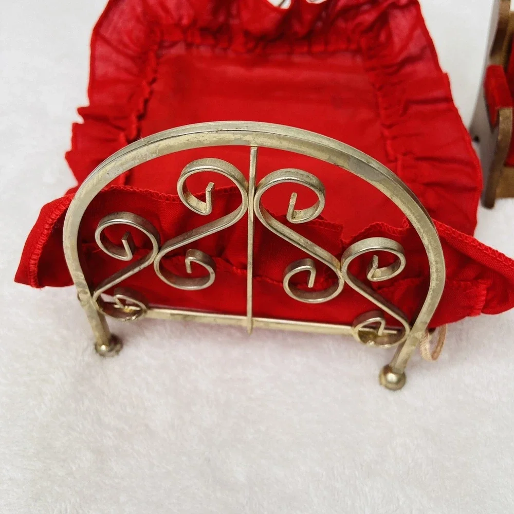 Vintage Concorde Miniatures Red Velvet Parlor Sofa Brass Bed Dollhouse Furniture